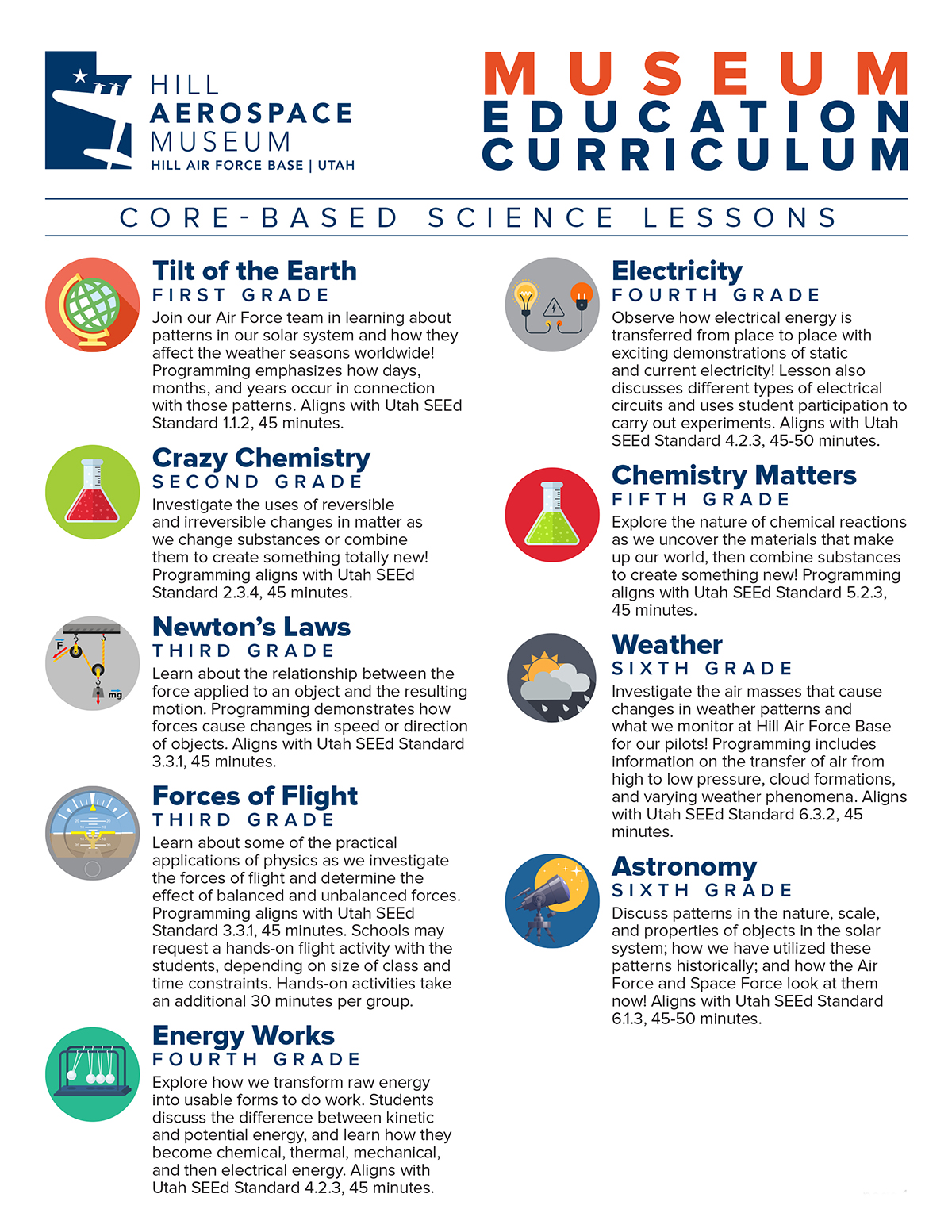 image of and link to PDF of the Education Curriculum Flyer 2022 page 1